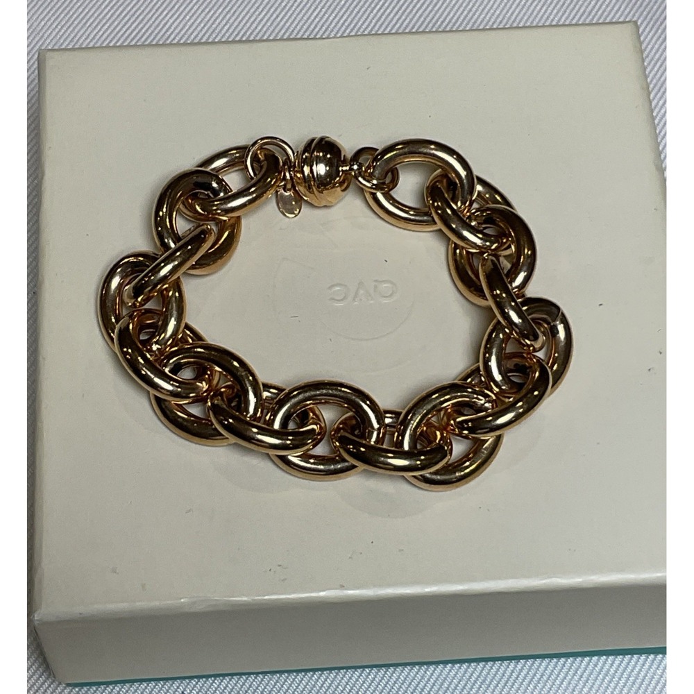 Vtg Bronze Milor Italy Bracelet Oval Rolo Link Magnetic Closure 6.75"